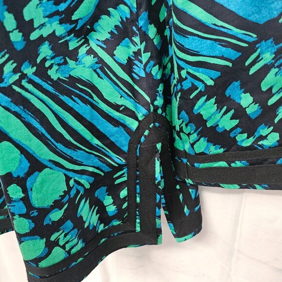 Dana Buchman Green Blue Abstract Peasant Blouse Tunic Retro L - Picture 9 of 14